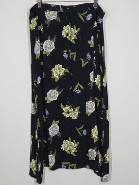 Vtg 90s Y2K Dark Floral A-line Maxi Skirt Button Front Festival Fairy Boho XL